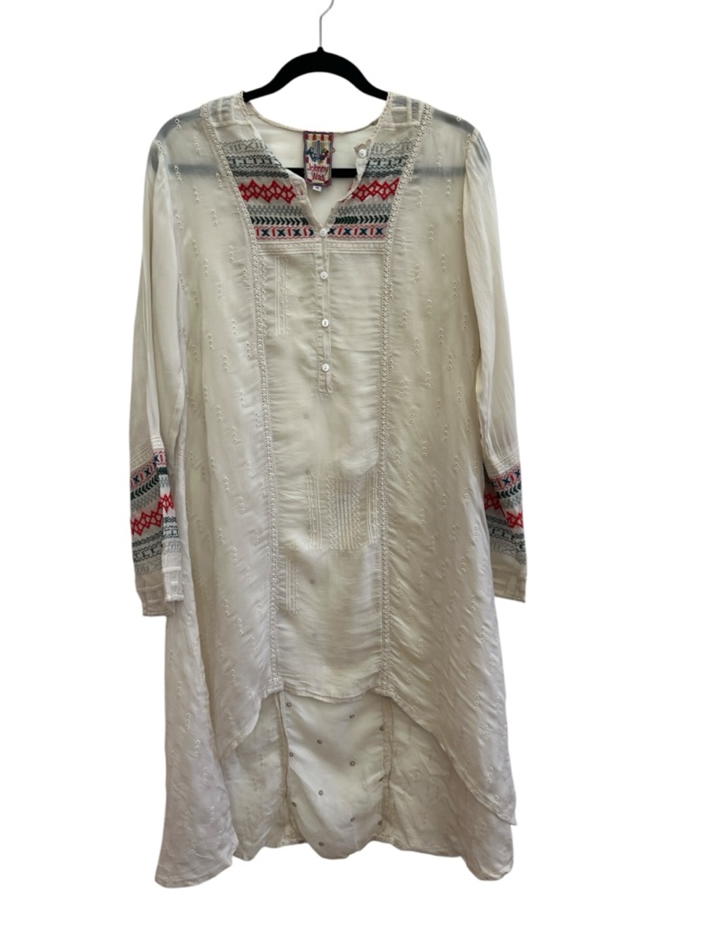 Johnny Was Embroidered Tunic Dress Hi Low Boho Festival Medium Lagenlook Coastal - Picture 2 of 6